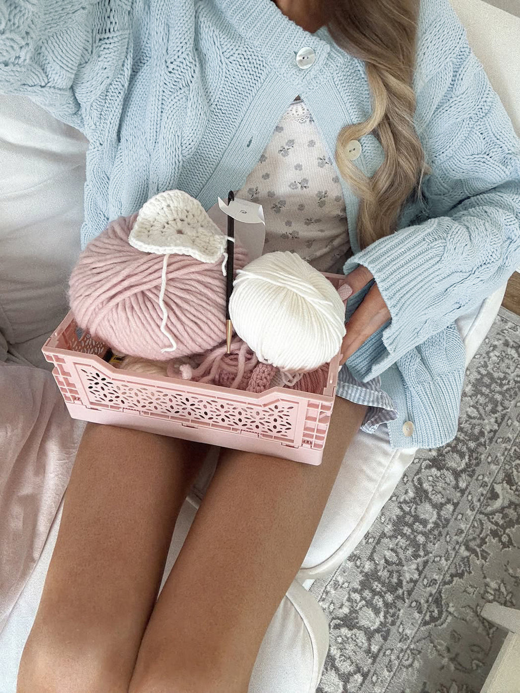 Pastel Cable Knit Button Front Cardigan - Blue - 2