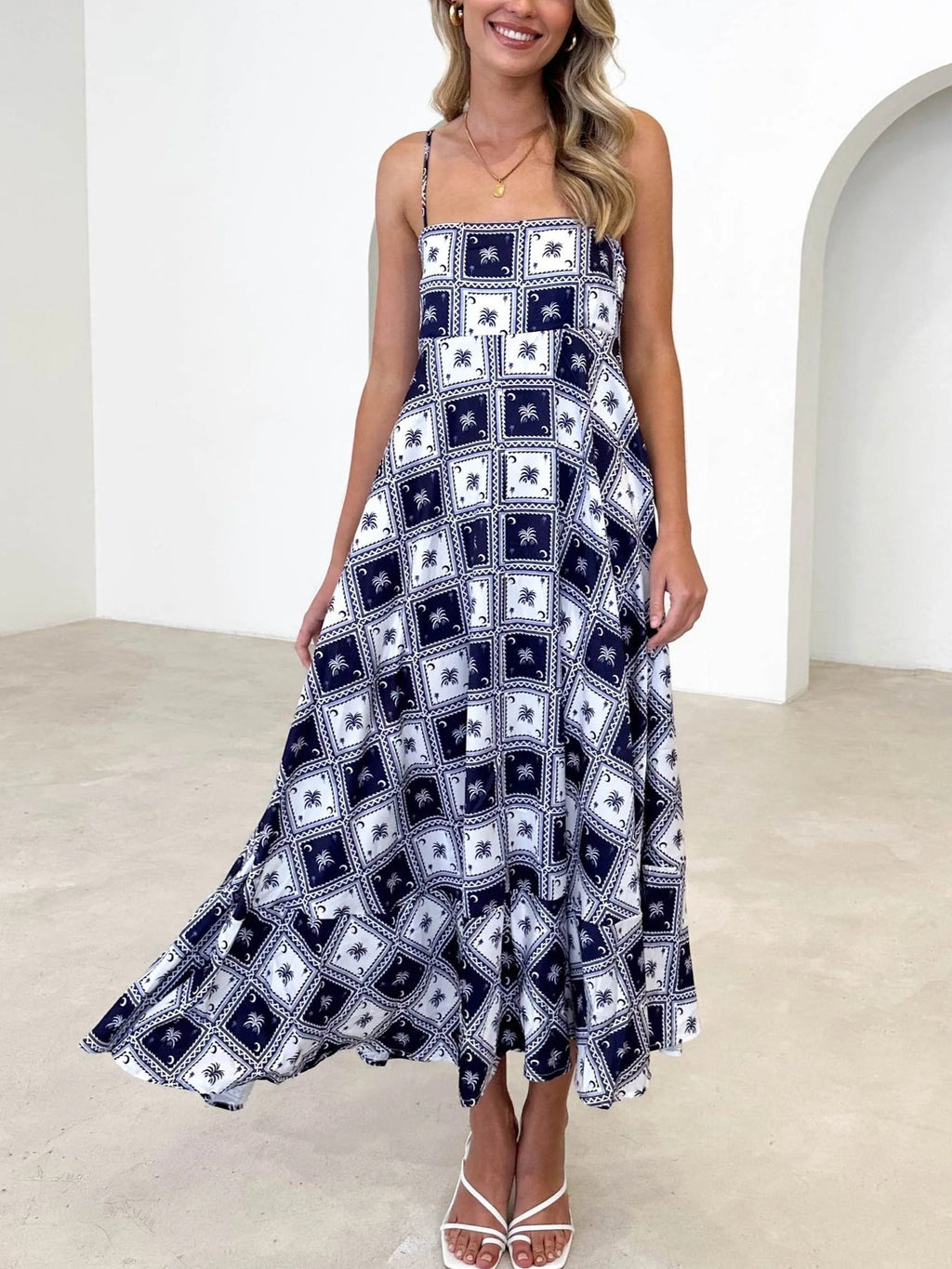 Geometric Print Handkerchief Hem Maxi Dress - BlackBlocks