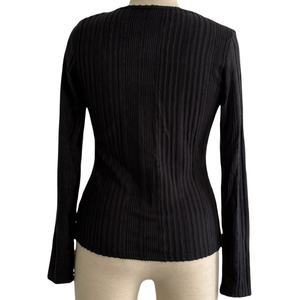 Asymmetric Cutout Ribbed Long Sleeve Top - Black - 1