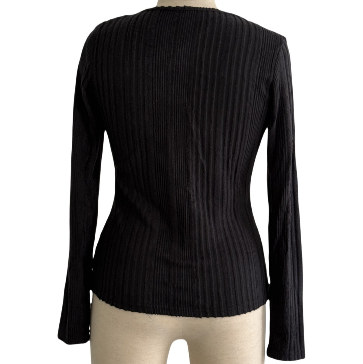 Asymmetric Cutout Ribbed Long Sleeve Top - Black - 1