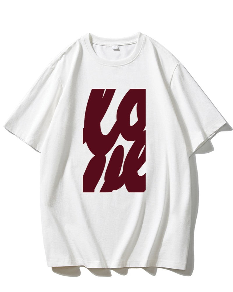 Stacked Love Lettering Oversized Tee - White - 1