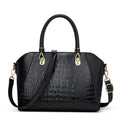 Glossy Croc Embossed Dome Top Handle Satchel - Black