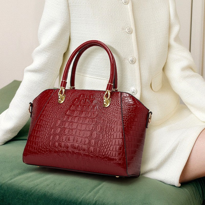 Glossy Croc Embossed Dome Top Handle Satchel