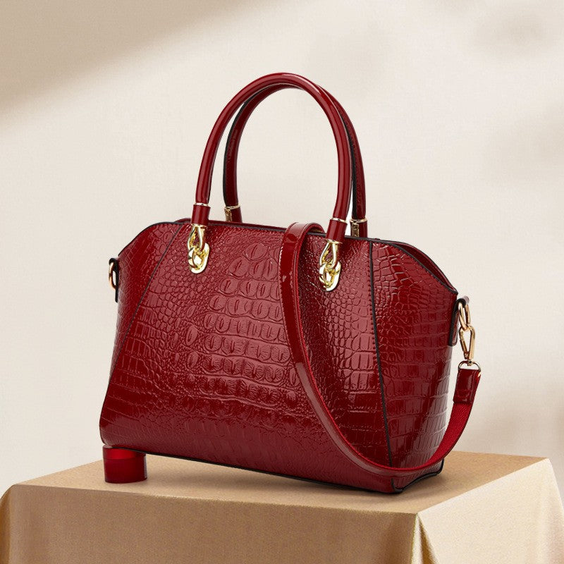 Glossy Croc Embossed Dome Top Handle Satchel