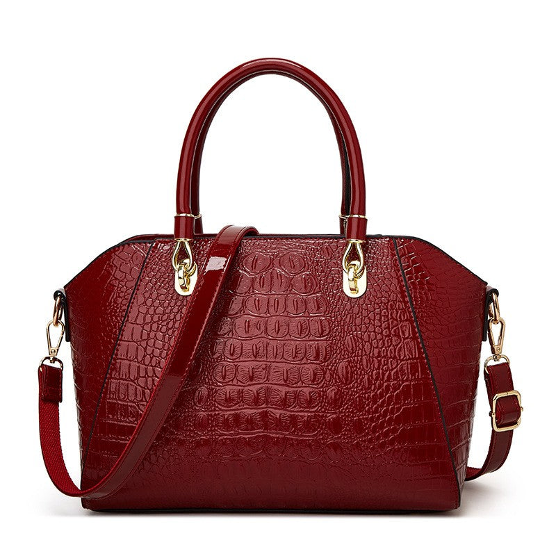 Glossy Croc Embossed Dome Top Handle Satchel