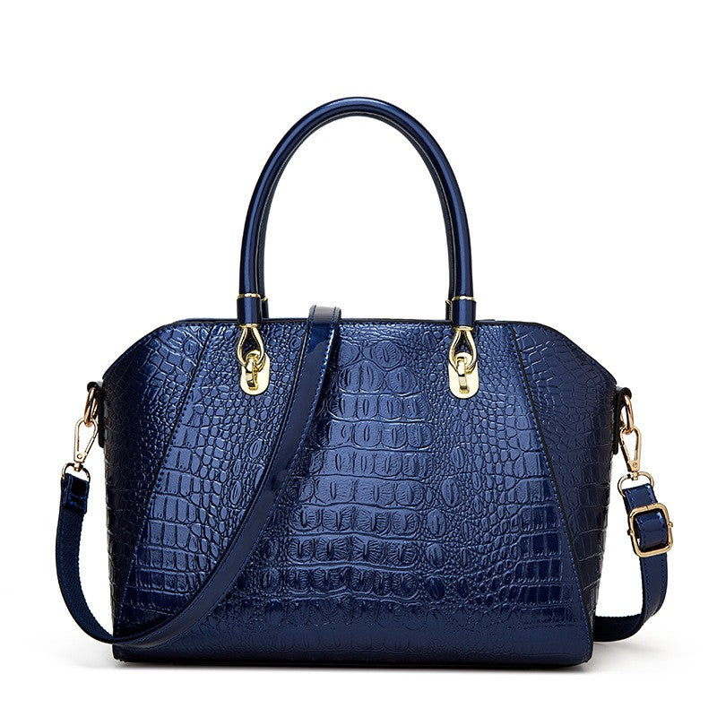Glossy Croc Embossed Dome Top Handle Satchel