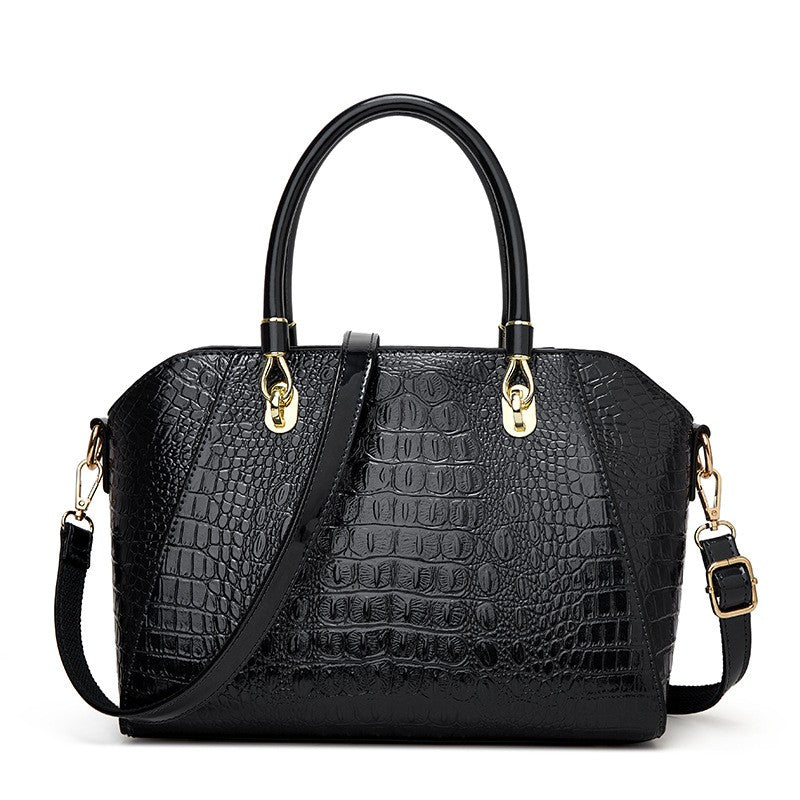 Glossy Croc Embossed Dome Top Handle Satchel