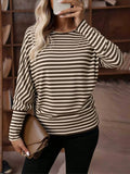 Breton Stripe Dolman Sleeve Ribbed Top - Coffee