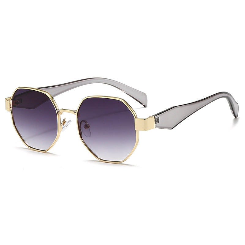 Polygonal Metal Frame Gradient Sunglasses - C04