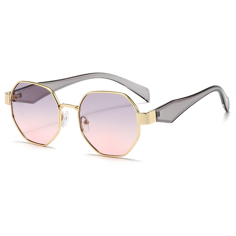 Polygonal Metal Frame Gradient Sunglasses - C05