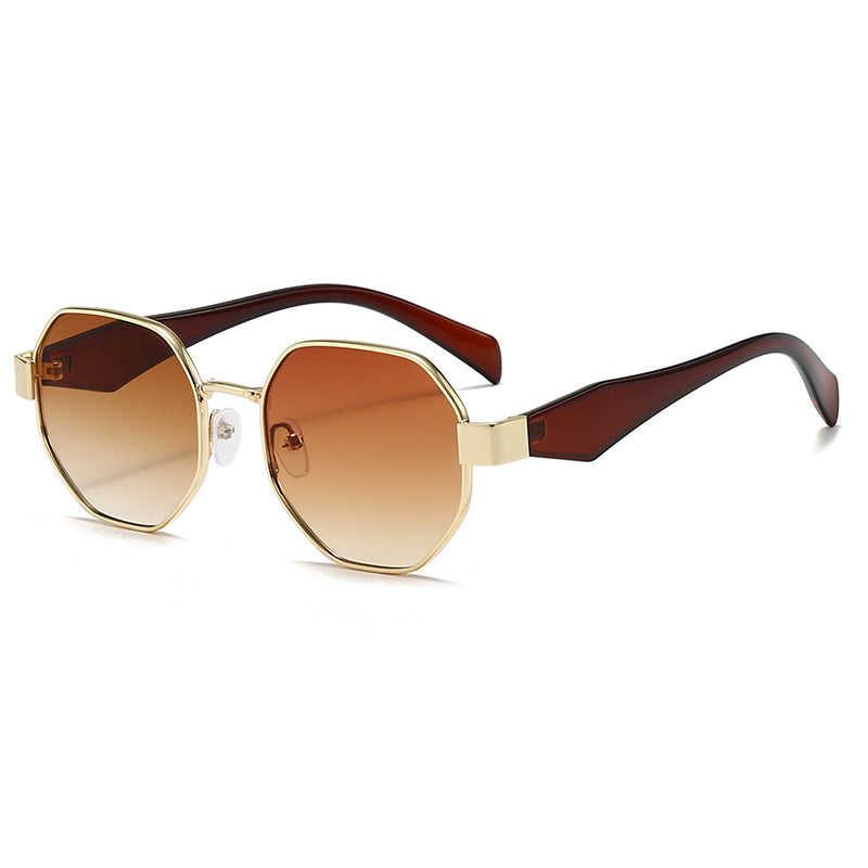 Polygonal Metal Frame Gradient Sunglasses - C06