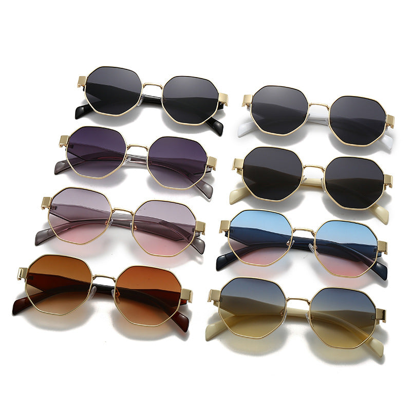 Polygonal Metal Frame Gradient Sunglasses