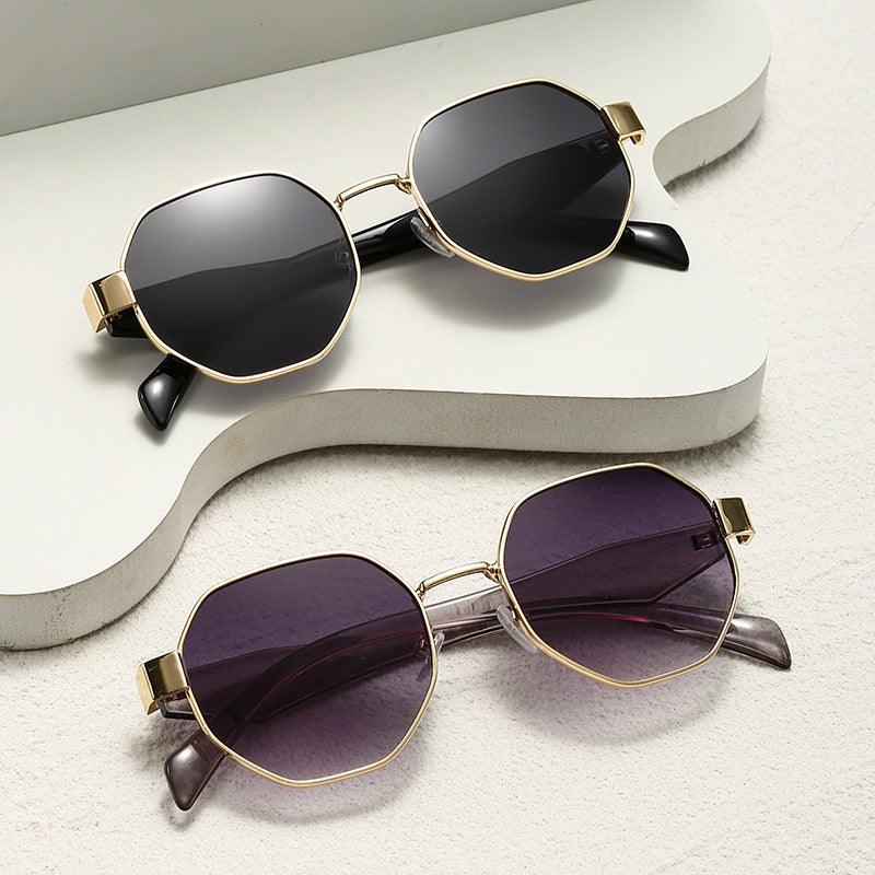 Polygonal Metal Frame Gradient Sunglasses - view 4