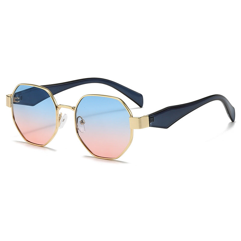 Polygonal Metal Frame Gradient Sunglasses - view 5