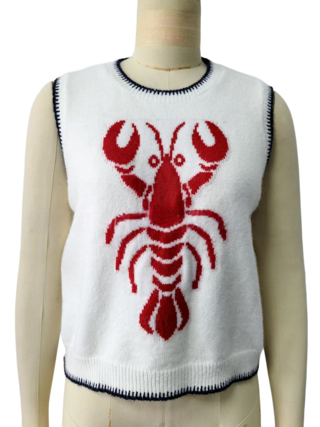 Nautical Lobster Sleeveless Knit Tank Top - WhiteRed - 5