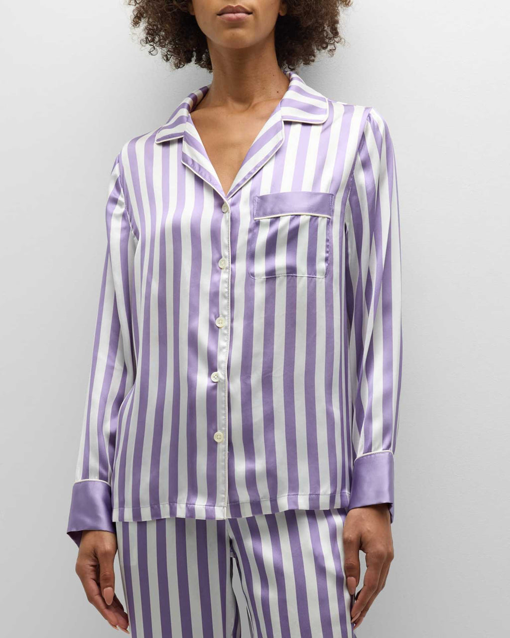 Satin Striped Long Sleeve Pajama Set - Purple