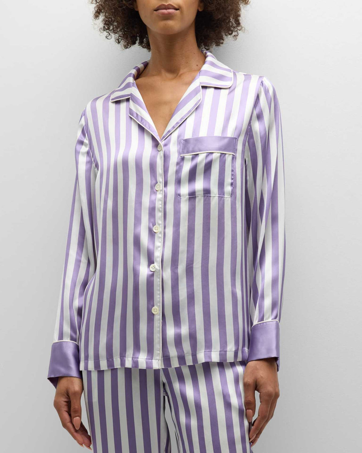 Satin Striped Long Sleeve Pajama Set - Purple