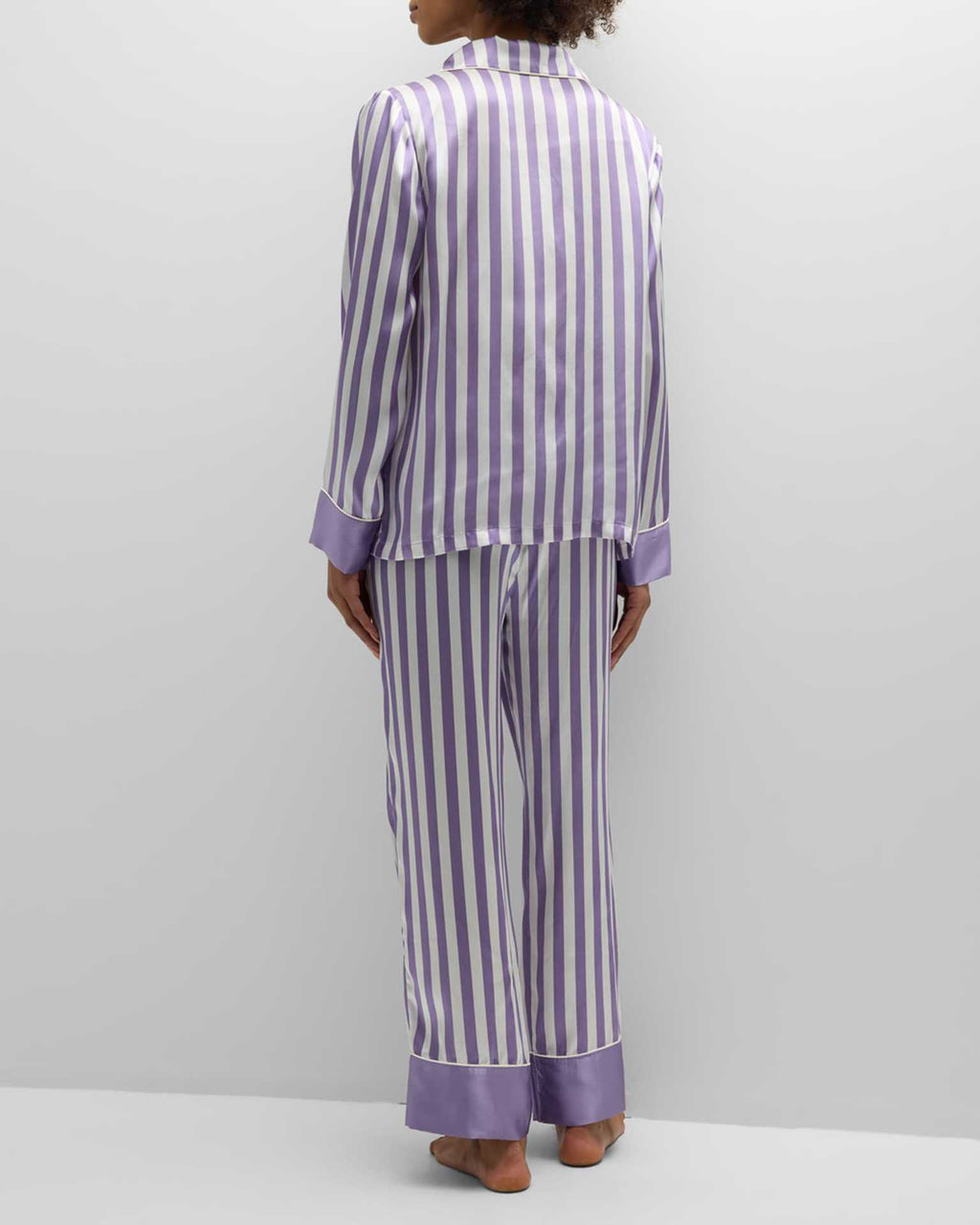 Satin Striped Long Sleeve Pajama Set - Purple - 3