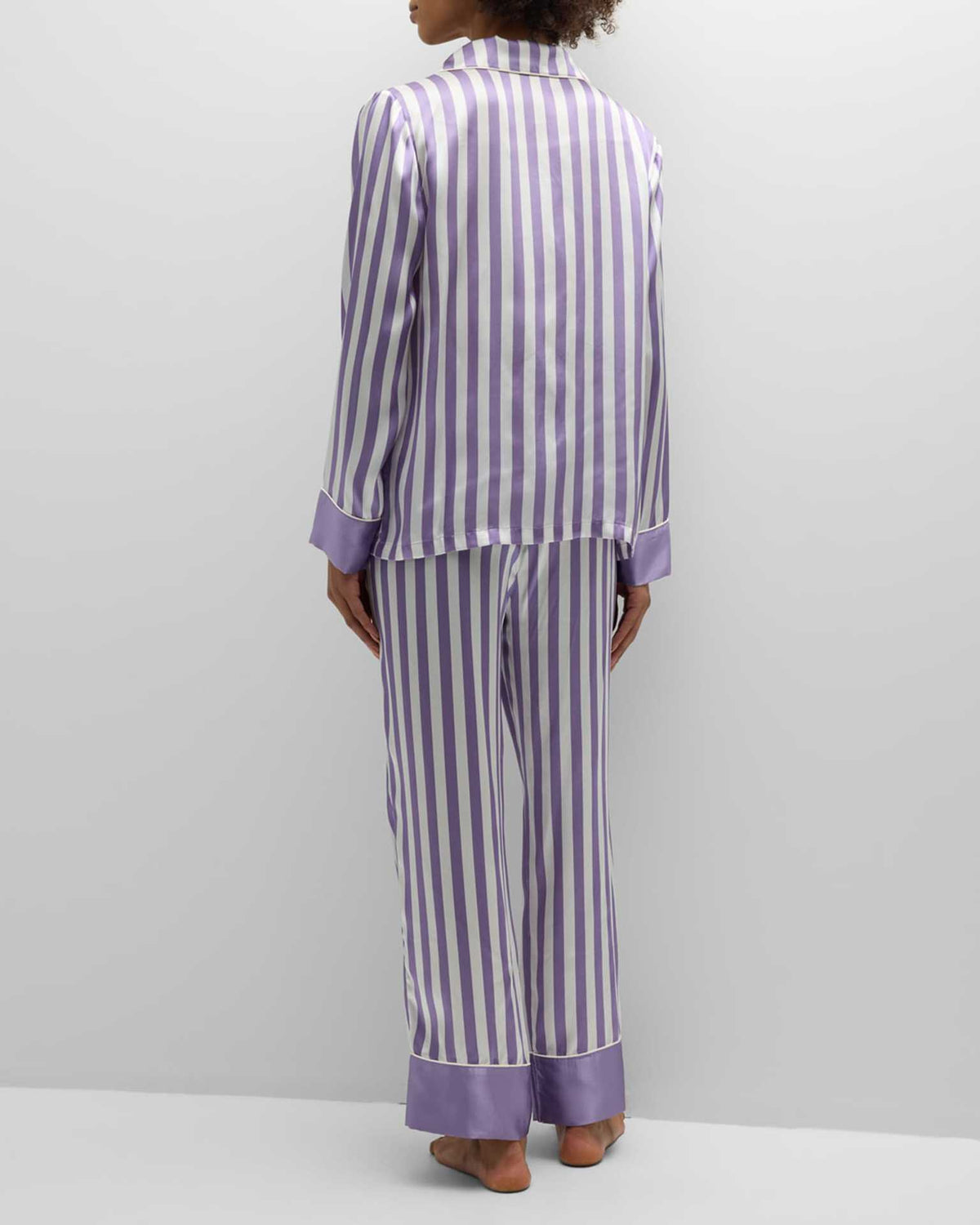 Satin Striped Long Sleeve Pajama Set - Purple - 3