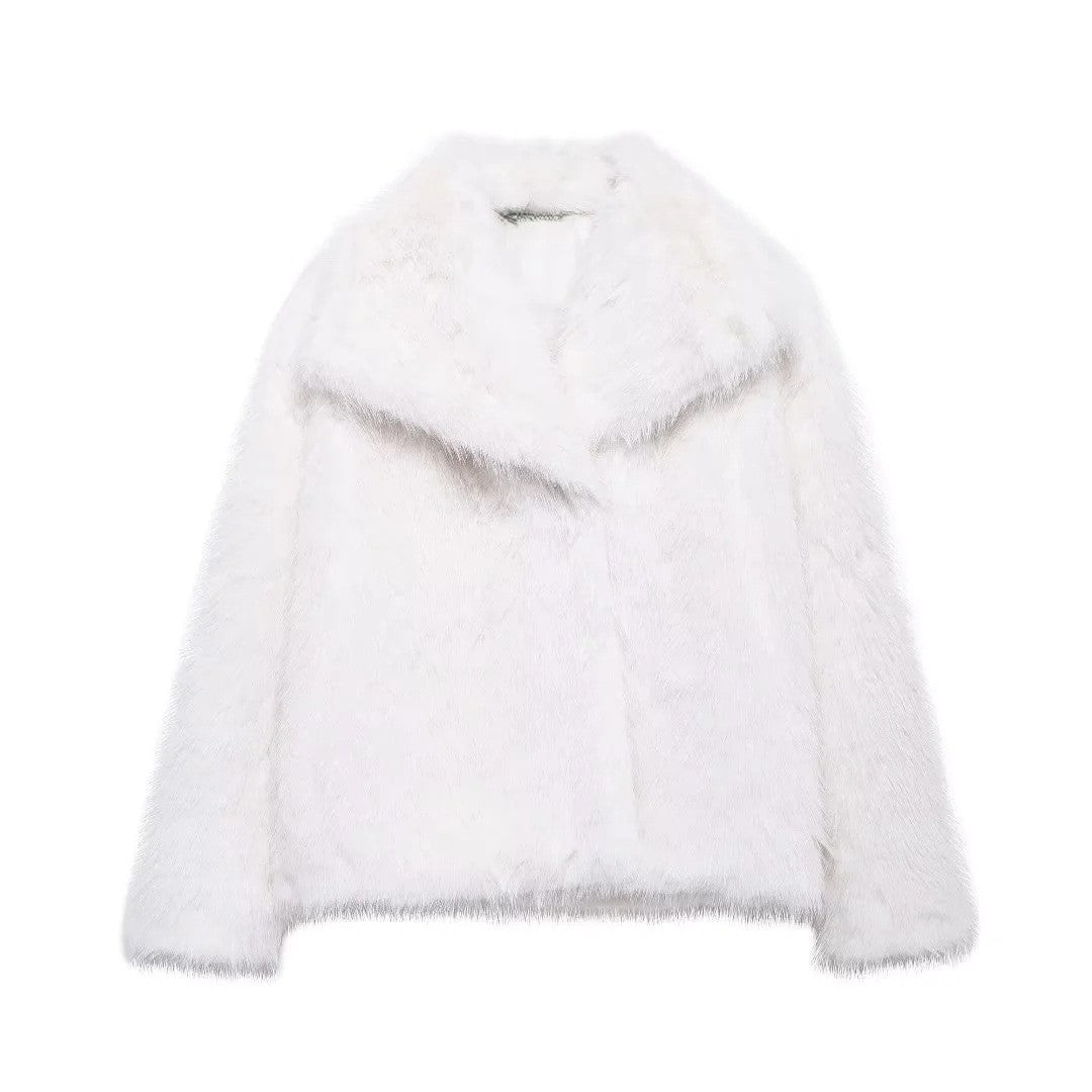 Shaggy Wide Lapel Faux Fur Coat - White