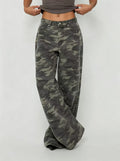 Baggy Camo Print Wide Leg Denim Jeans - Green
