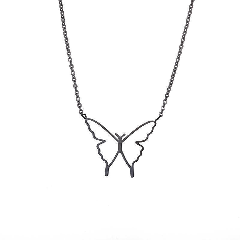 Openwork Butterfly Pendant Necklace - Black