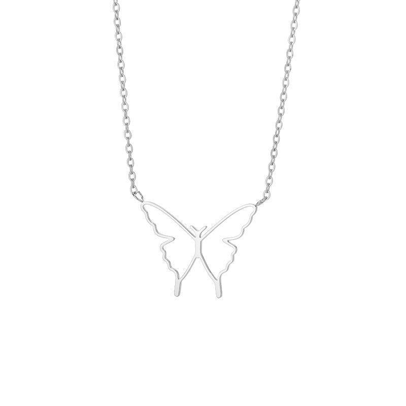 Openwork Butterfly Pendant Necklace - Steel