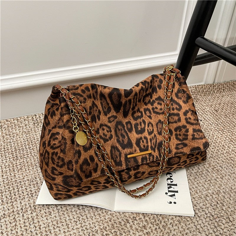 Leopard Print Slouchy Chain Shoulder Bag
