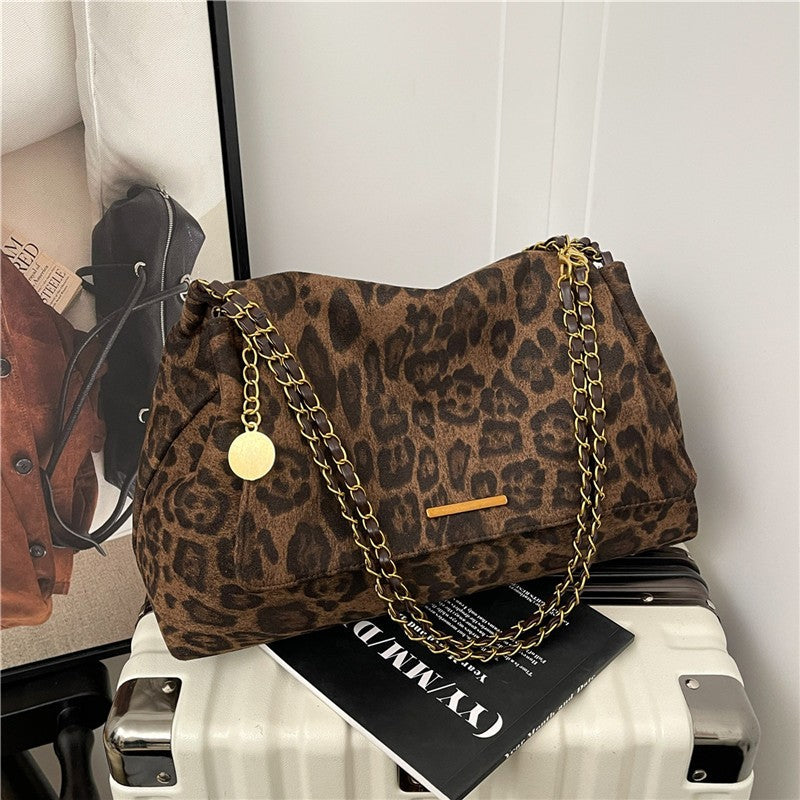 Leopard Print Slouchy Chain Shoulder Bag