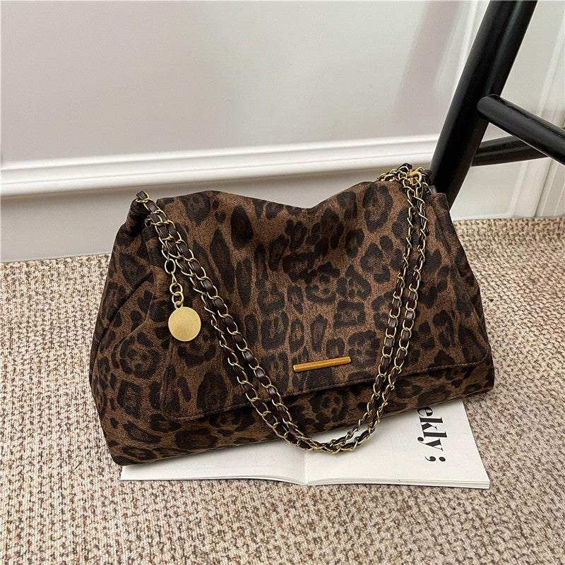 Leopard Print Slouchy Chain Shoulder Bag