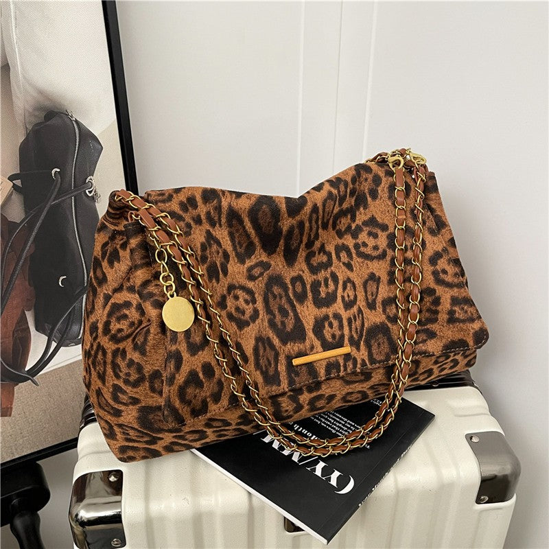 Leopard Print Slouchy Chain Shoulder Bag