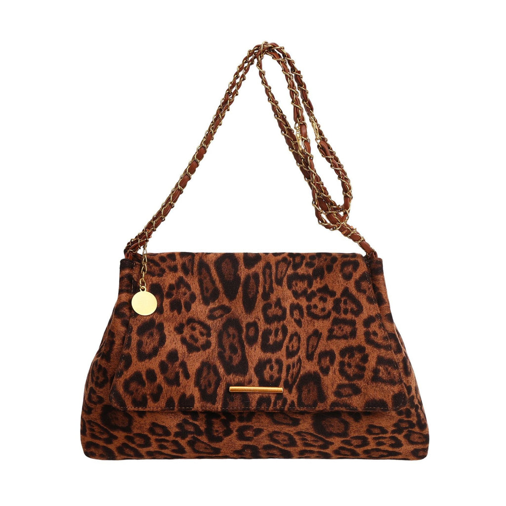 Leopard Print Slouchy Chain Shoulder Bag