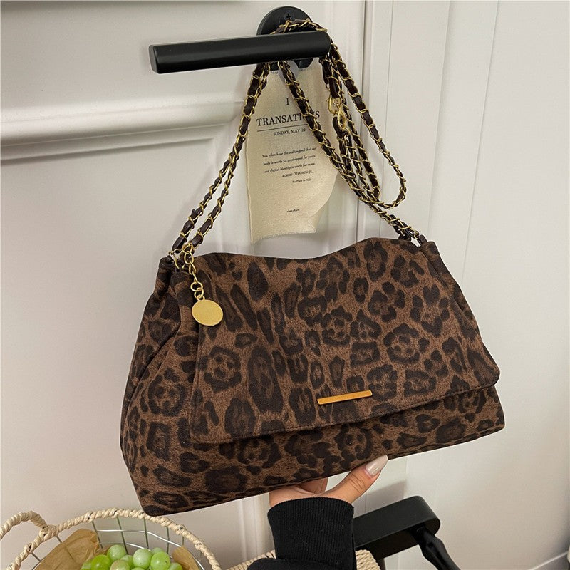 Leopard Print Slouchy Chain Shoulder Bag
