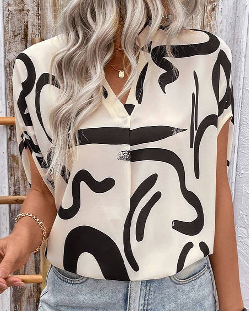 Abstract Brushstroke Print Dolman Sleeve Shirt
