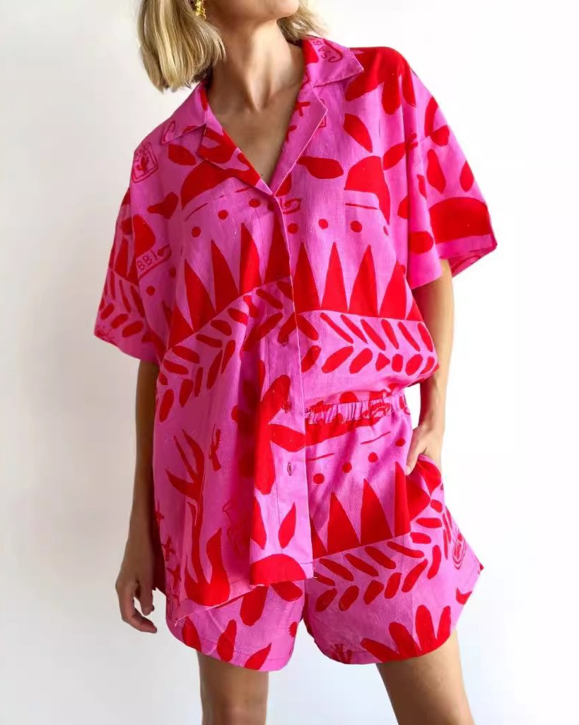 Bold Print Linen Shirt And Shorts Set - view 1