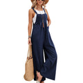 Adjustable Strap Bib Overall Wide Leg Trousers - Dark_Blue