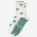 Bow Embroidered Ruffle Trim Pilates Grip Socks - Green