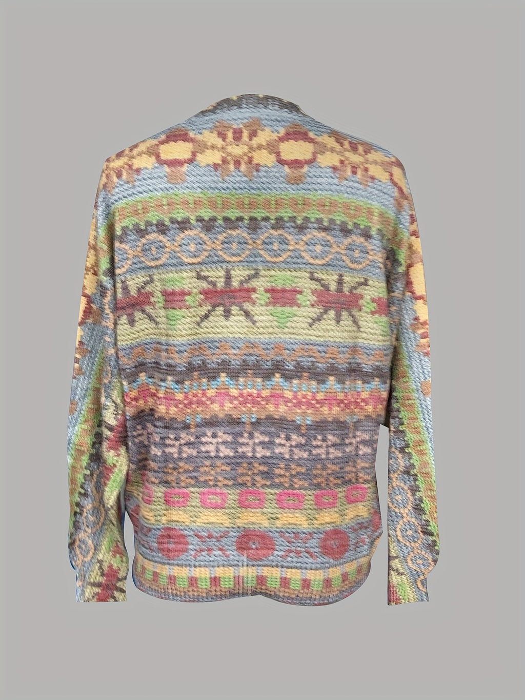 Boho Folk Pattern Button Front Cardigan - Green - 2