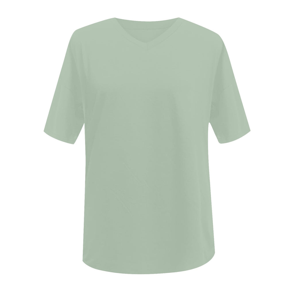 Oversized V Neck Half Sleeve Cotton Tee - BeanGreen