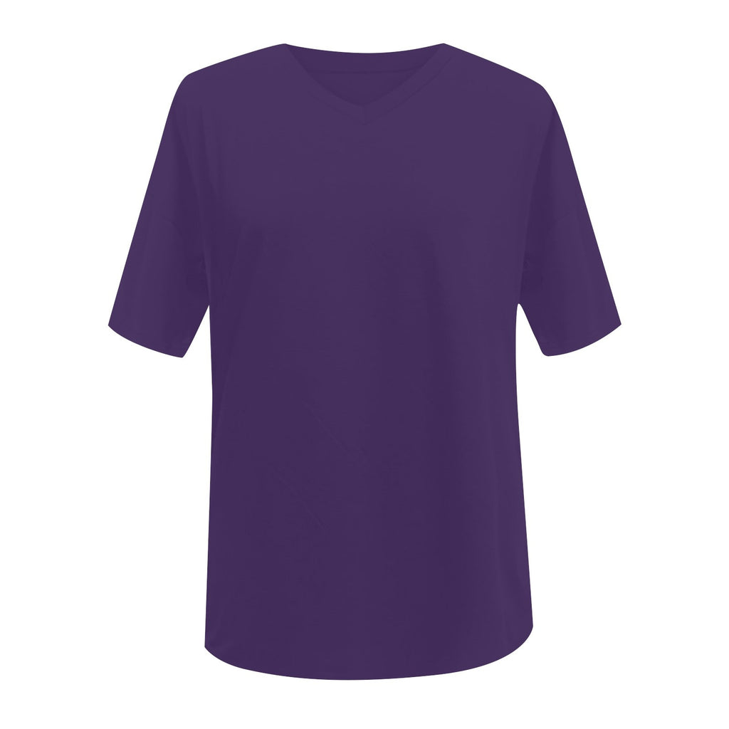 Oversized V Neck Half Sleeve Cotton Tee - DeepPurple