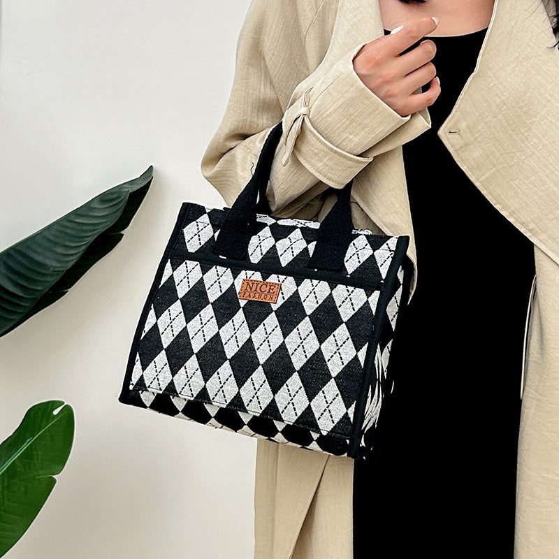 Printed Canvas Insulated Lunch Tote Bag - Diamond