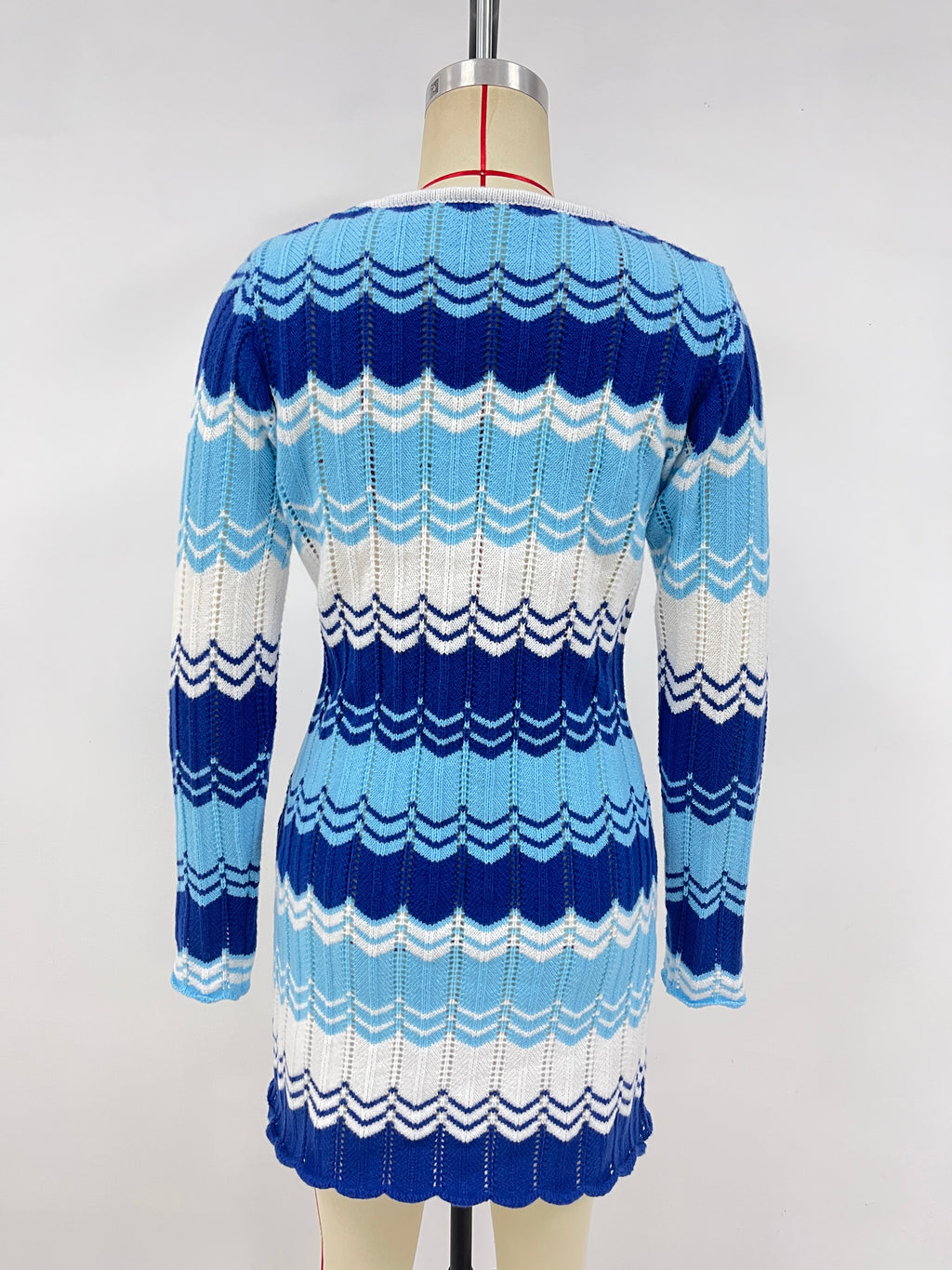 Wavy Stripe Knit Mini Sweater Dress - Blue - 1