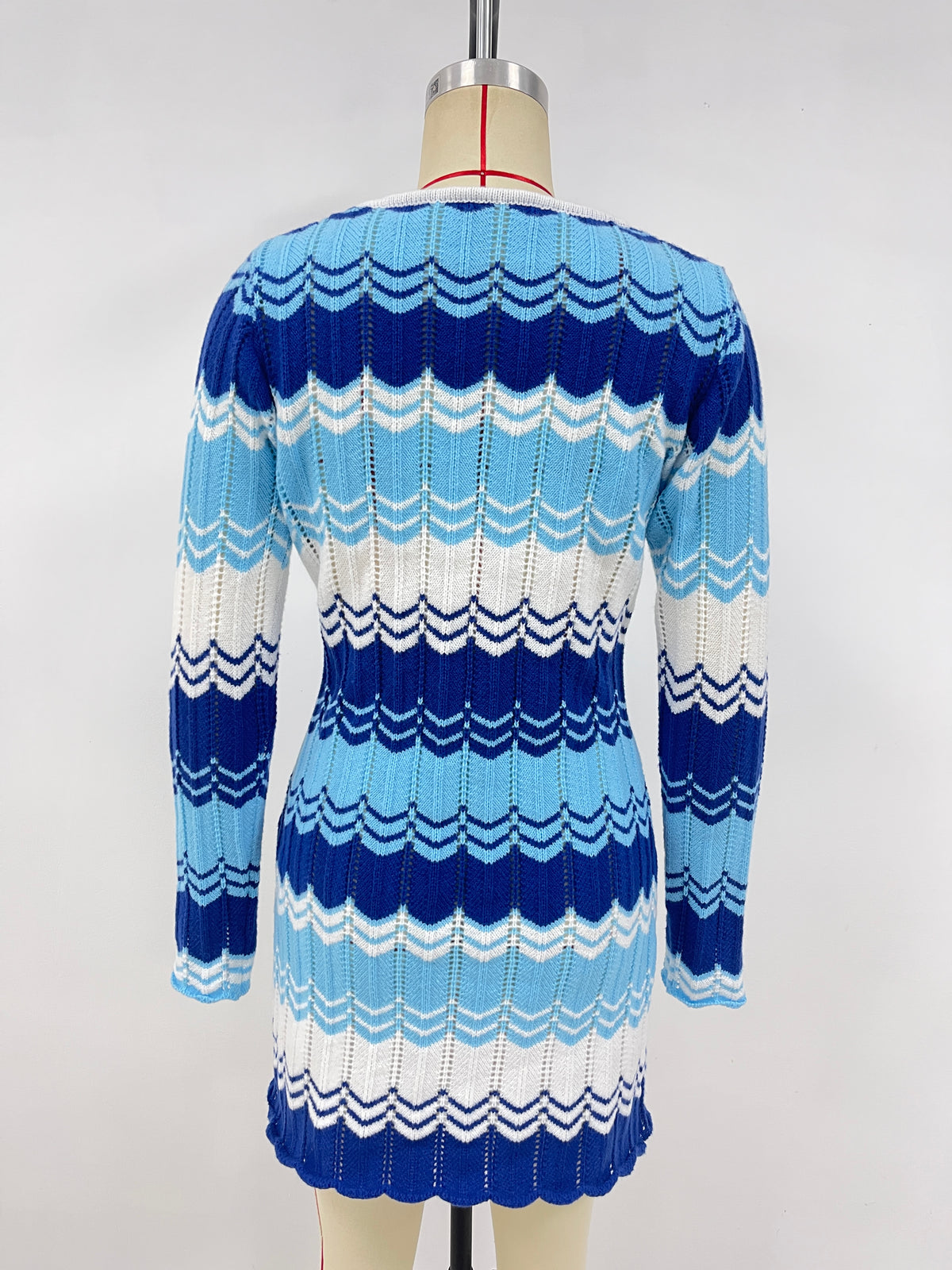 Wavy Stripe Knit Mini Sweater Dress - Blue - 1