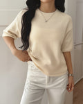 Classic Short Sleeve Crew Neck Knit Top - Camel