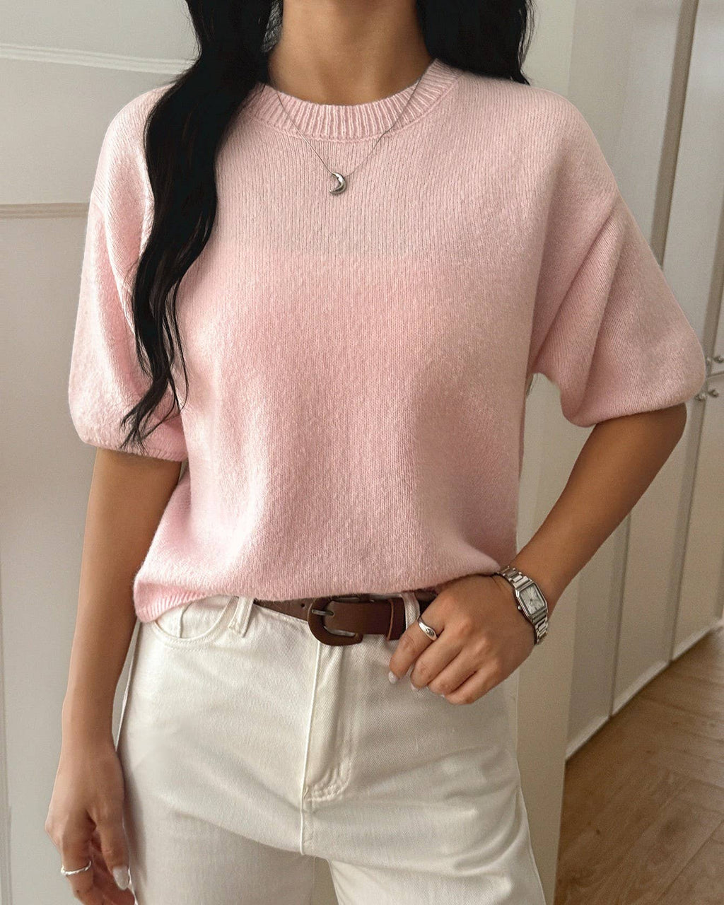 Classic Short Sleeve Crew Neck Knit Top