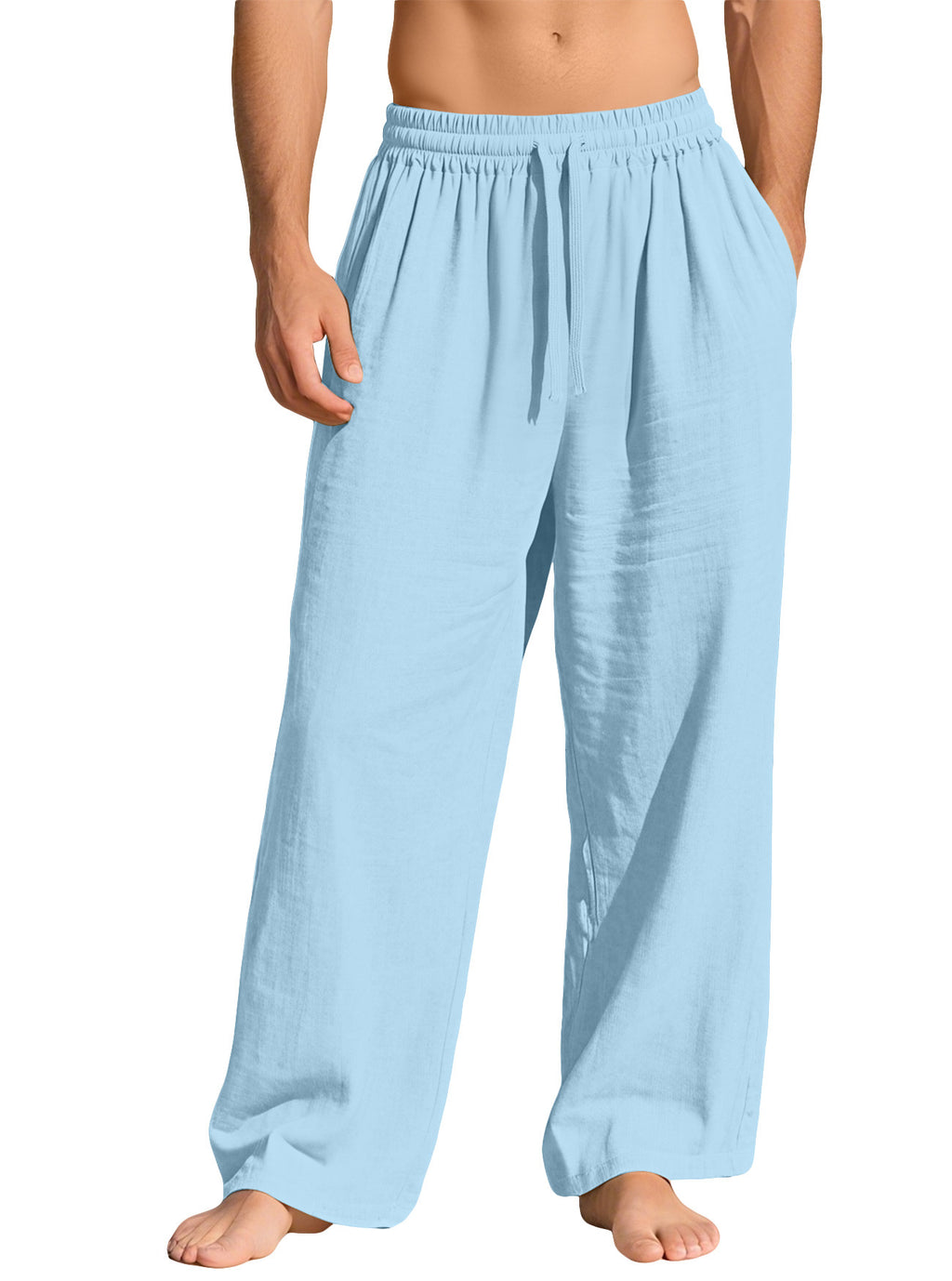 Drawstring Wide Leg Cotton Lounge Pants - Blue