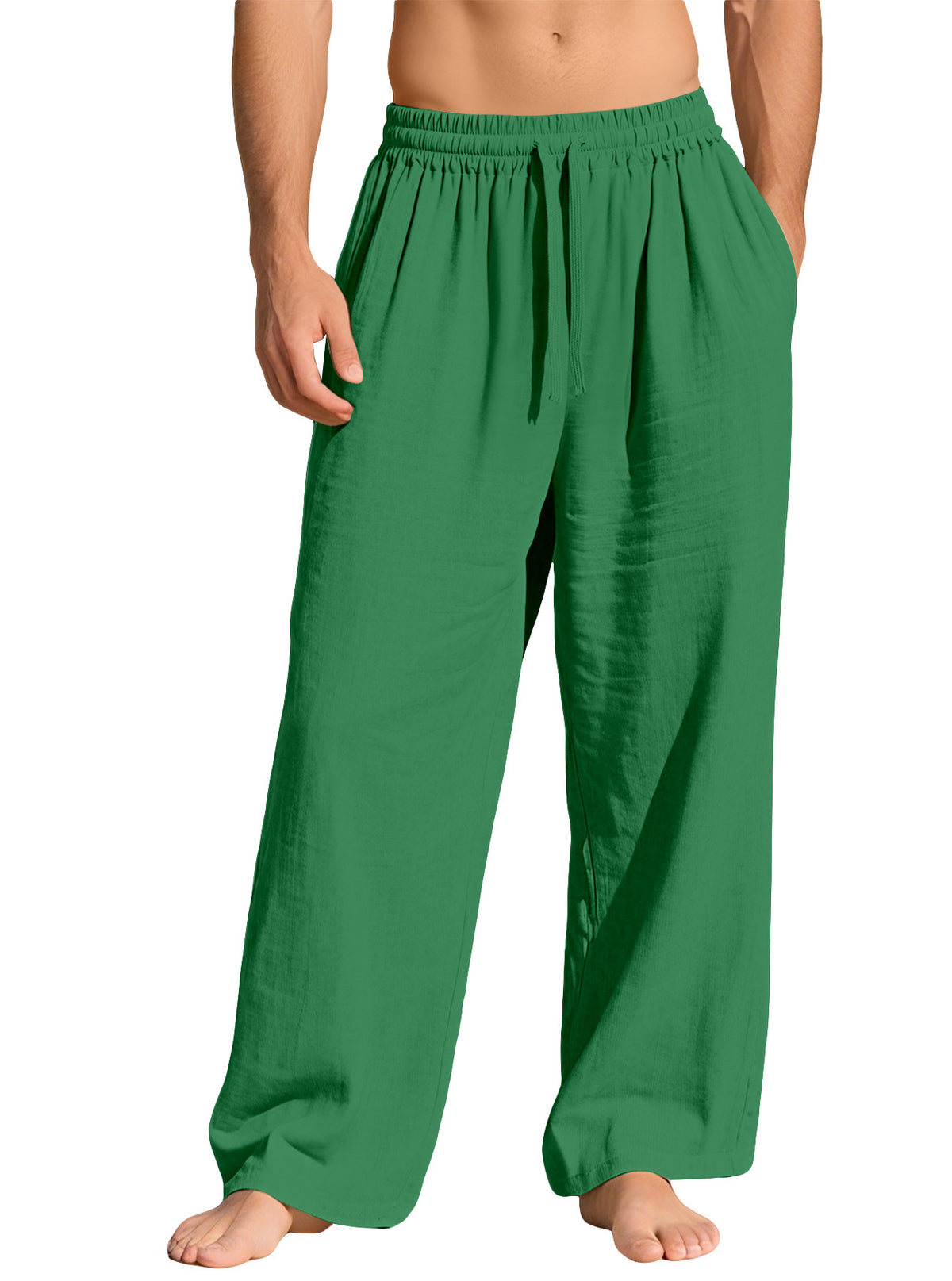 Drawstring Wide Leg Cotton Lounge Pants - Green