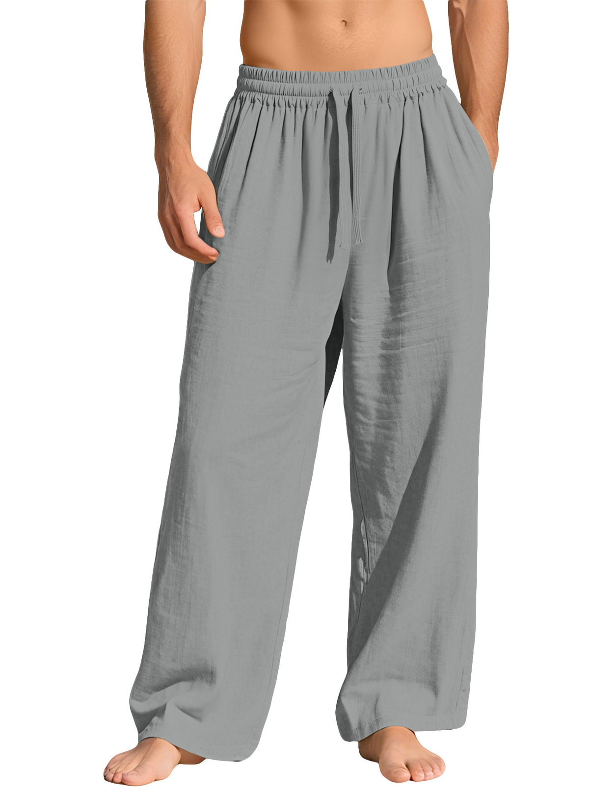 Drawstring Wide Leg Cotton Lounge Pants - Grey