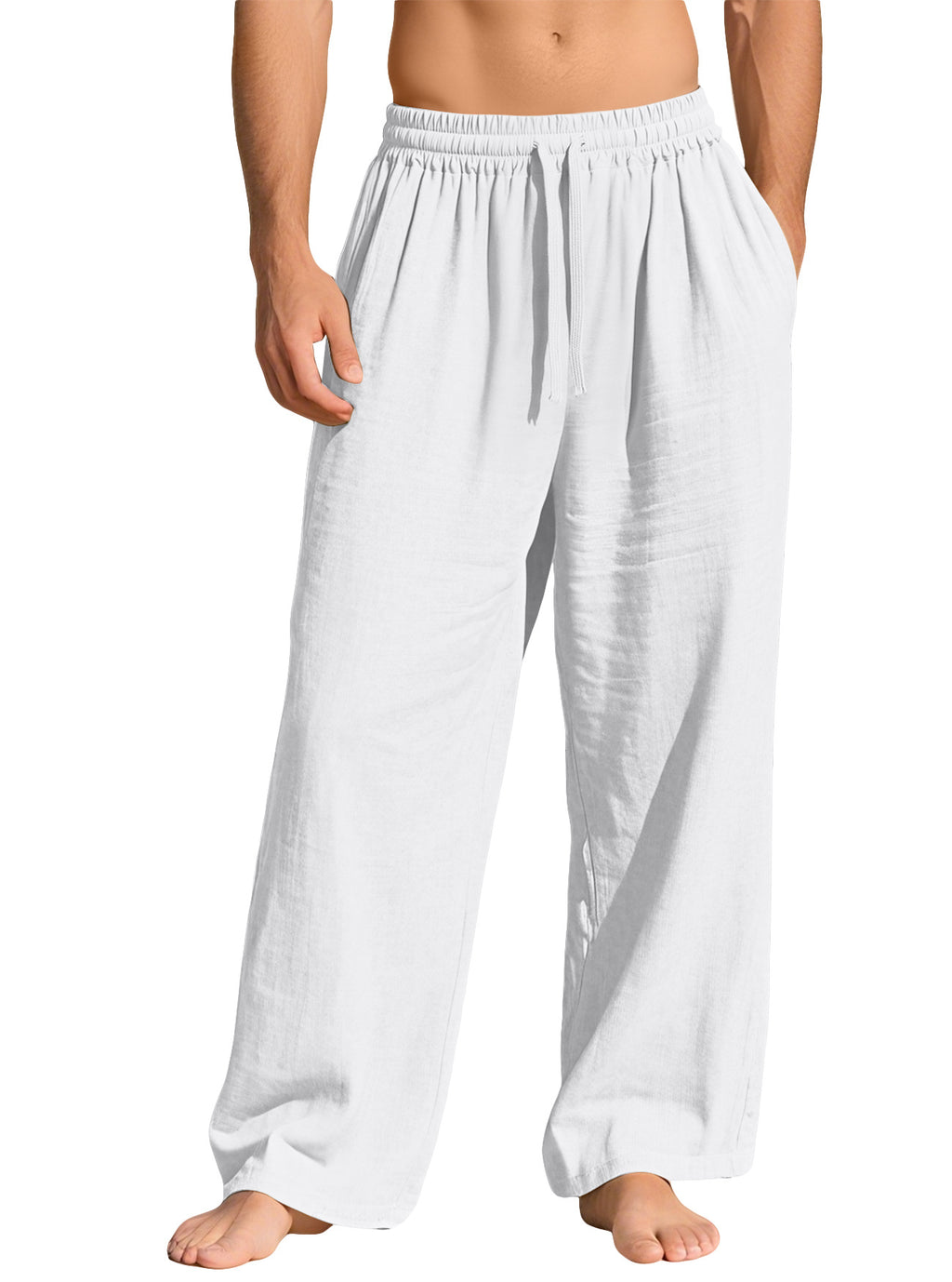 Drawstring Wide Leg Cotton Lounge Pants - White