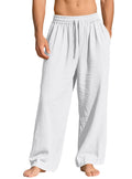 Drawstring Wide Leg Cotton Lounge Pants - White